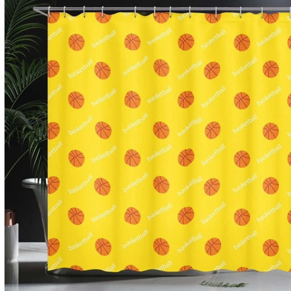 Basketball Shower Curtain, Athletics League  Set with Hooks, 69